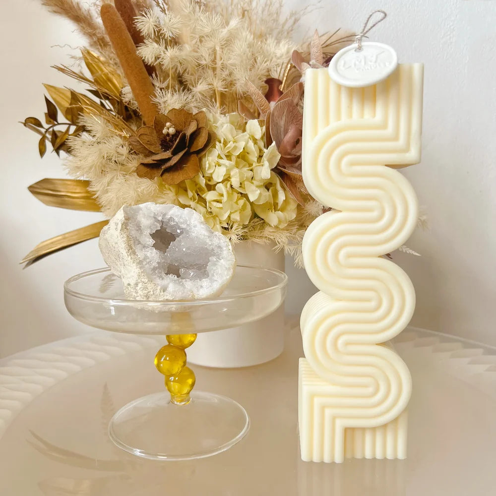 Large Ribbed Wave Scented Soy Pillar Candle - Amalfi Coast