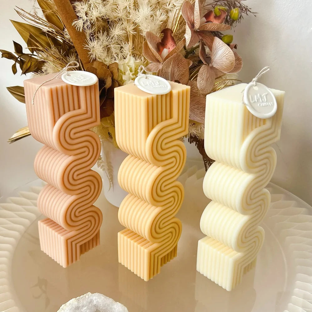 Large Ribbed Wave Scented Soy Pillar Candle - Amalfi Coast