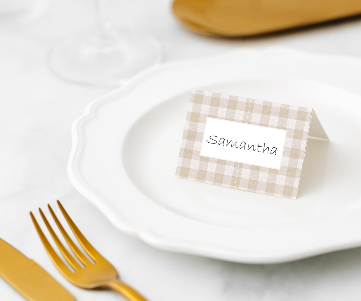 Place Cards 45pk - Linen (Gingham Natural)