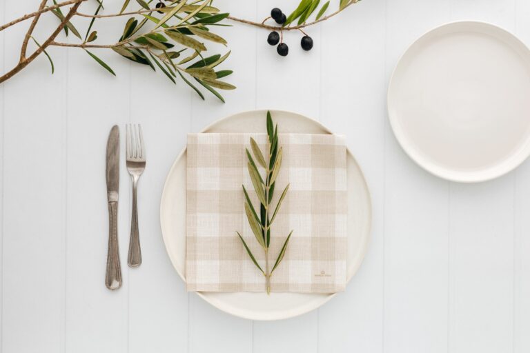 Linen (Gingham Natural) Napkins - Dinner